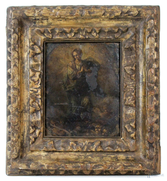 Immacolata Concezione, olio su rame, cm.22x17,5, XVII secolo, entro cornice, (difetti)
