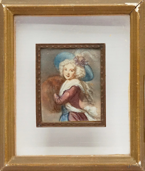 Da Élisabeth Vigée Le Brun (Parigi, 1755 – Louveciennes,1842), Miniatura raffigurante Madame Molé-Reymond, cm 6x5, fine XIX secolo, in cornice