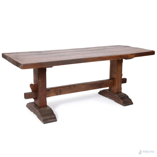 Tavolo fratino in noce, XIX secolo, cm 78x200c5x78, (graffi, segni di usura, difetti, scalfiture,...