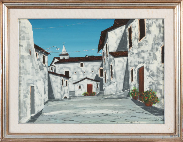 Romolo Fedeli, Onano, olio su tela, cm 50x70, firmato in basso a sinistra, entro cornice