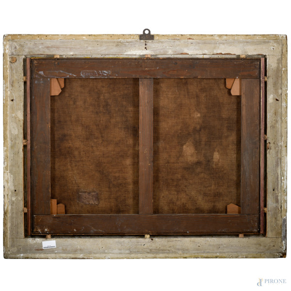 La processione, XVIII secolo, olio su tela, cm 75x98 entro cornice di manifattura romana del XVII...