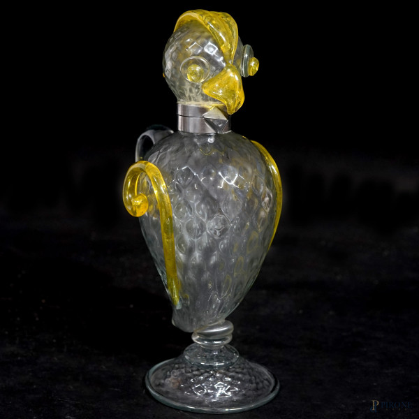 Versatoio in vetro di Murano a foggia di pappagallo, design Flavio Poli per Seguso Vetri d'Arte, ...