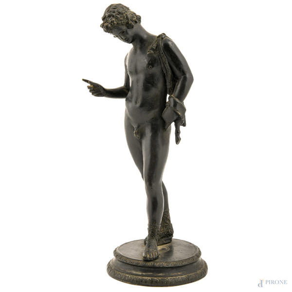 Narciso, scultura in bronzo, XX secolo, altezza cm 25