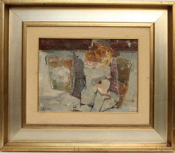 Donna seduta, olio su tela 39x29 cm, firmato R. Freddi, entro cornice.