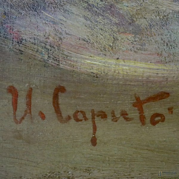 Parco con figure, olio su compensato, firmato, cm 120x80, entro cornice