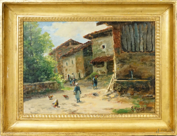 Silvio Poma - Aia lombarda, olio su tela, cm 35x50, firmato, entro cornice