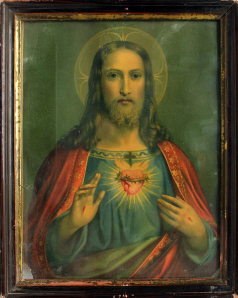Cristo, antica oleografia su carta, cm. 34x24, entro cornice.