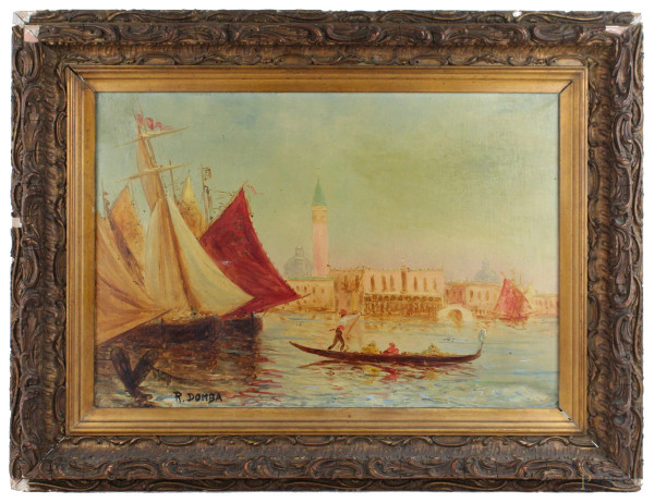 Scorcio di Venezia, olio su tela, cm. 38x55,5, firmato, entro cornice.