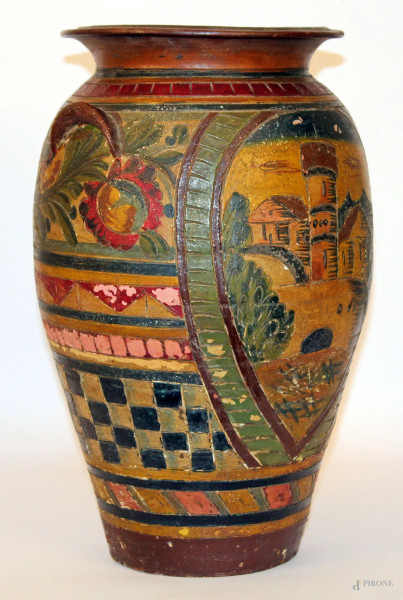 Vaso in maiolica policroma, h.46 cm