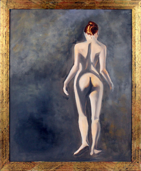 Nudo di donna, olio su tela, cm 50x40, XX secolo, entro cornice