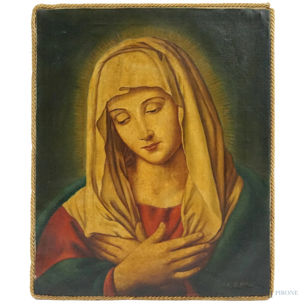 Madonna, olio su tela, firmato, cm 63x50