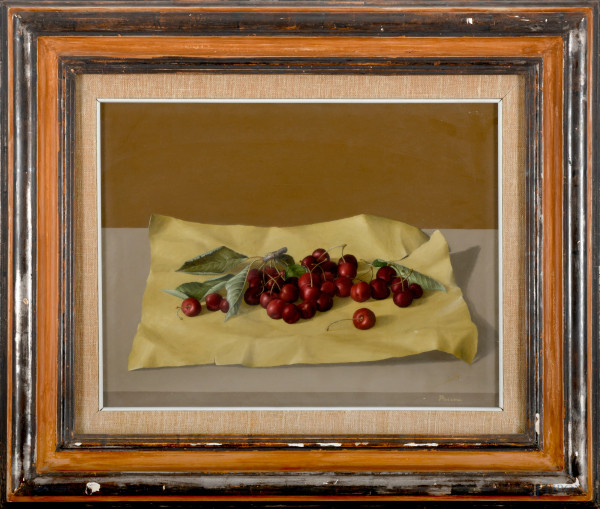Pasini, Ciliegie, olio su tela, cm 35x45, firmato in basso a destra, entro cornice