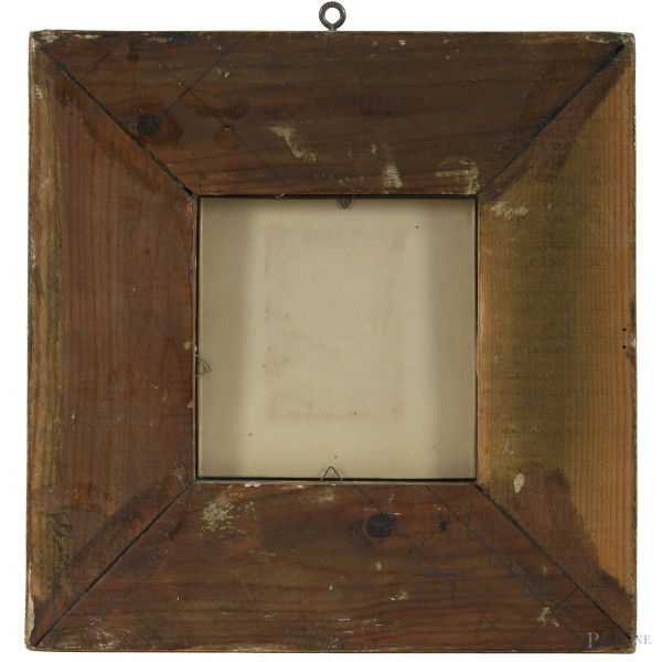 Interno di chiostro, tecnica mista su carta, cm 7x5 entro cornice, XIX secolo