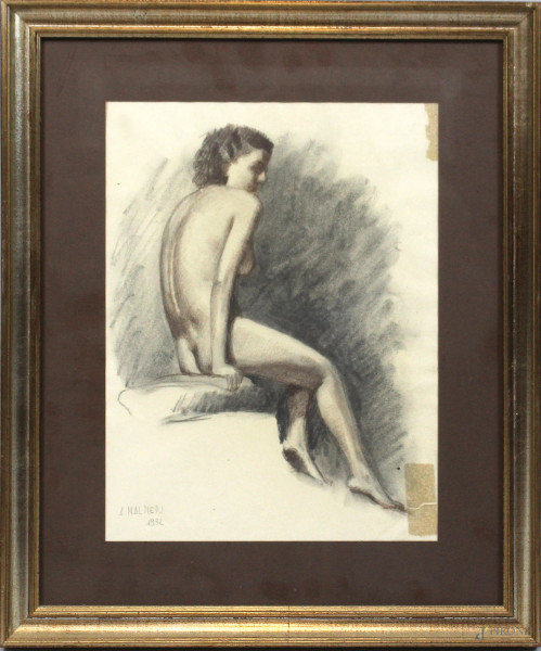 Arnaldo Malpieri - Nudo di donna, tecnica mista su carta, cm 28x31, entro cornice