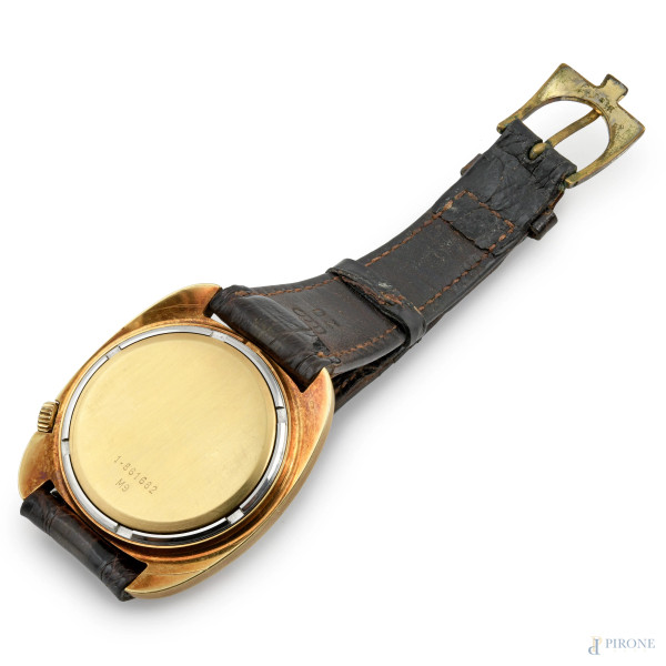 Orologio Bulova Accutron con cassa in oro, cm 3,8x4, lunghezza cm 22, (batteria da sostituire)
