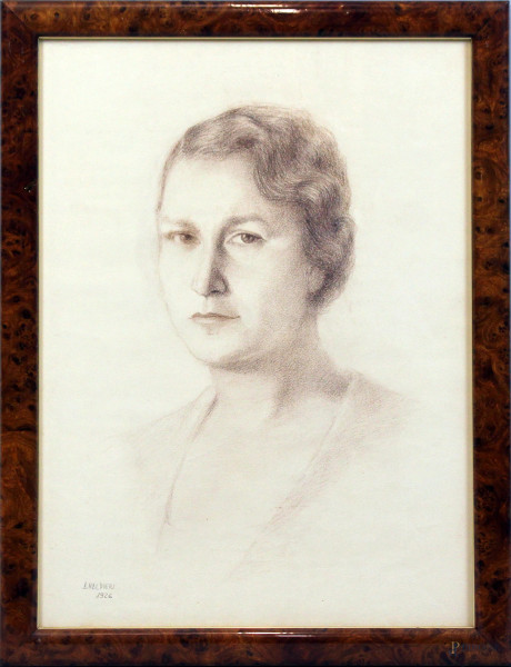 Arnaldo Malpieri - Ritratto di donna, disegno a matita su carta, cm 50x36, entro cornice