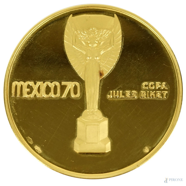 Medaglia in oro Mexico 70, IX Campeonato Mundial de Futbol, diametro cm 4,5, peso gr. 35, entro s...