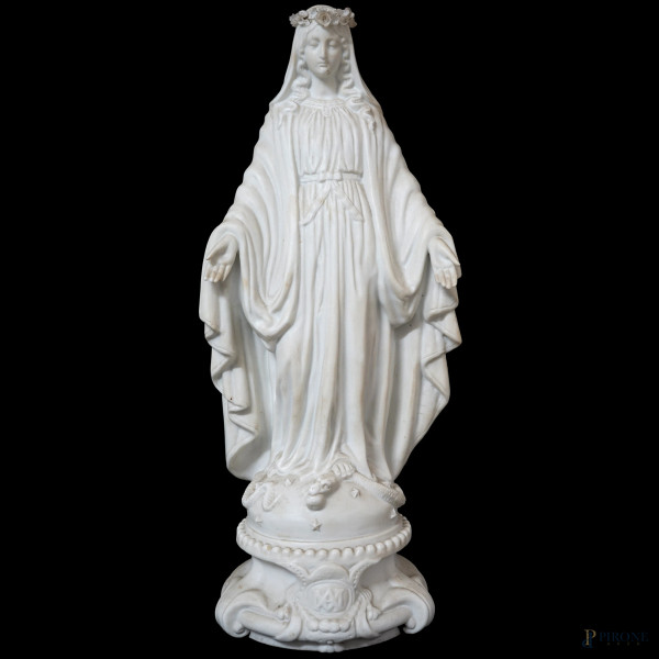 Scultura in biscuit rappresentante l'Immacolata Concezione, fine del XIX secolo, altezza cm 41