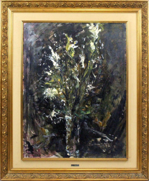 Vaso di fiori, olio su tela, cm 85,5x65, firmato Monti, entro cornice.