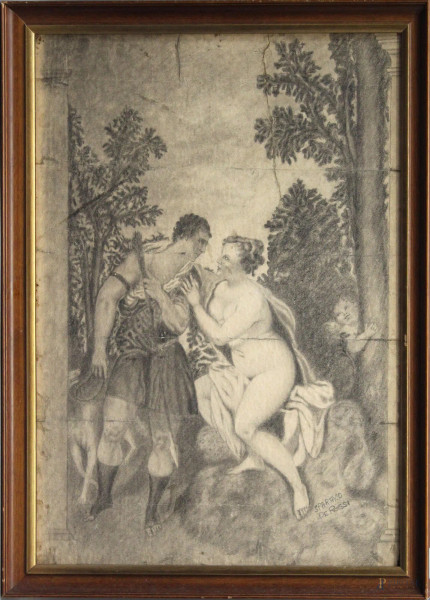 Scena mitologica, disegno a matita su carta, cm 64 x 47, entro cornice.