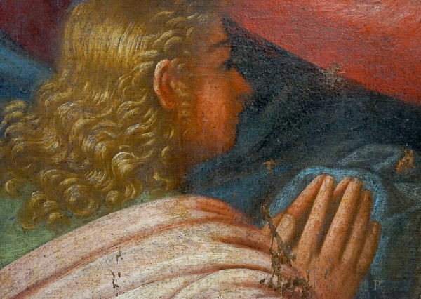 Pittore veneto del XVII secolo, L’Ultima Cena, olio su tela, cm 190x170, (difetti)