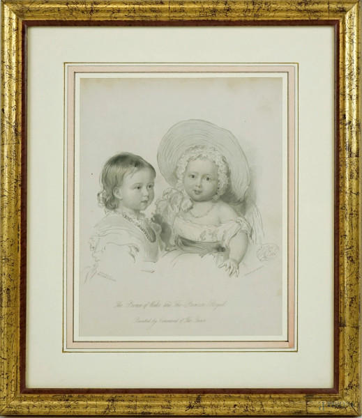 Ritratto della Principessa Vittoria e del Principe del Wales, cm 33x28, incisore di Henry Robinson, pittore William Charles Ross (1794-1860), entro cornice.