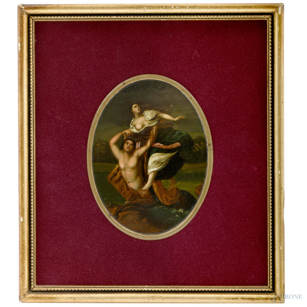 Miniatura rappresentante Deianira rapita dal centauro Nesso, da Guido Reni (Bologna, 1575 – 1642), cm 8,5x6,3, entro cornice