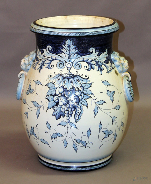 Orcio in ceramica a decoro floreale, h. cm 50.