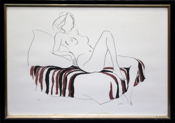 Renato Guttuso - Nudo di donna, litografia a colori N&#176;13/100, cm 50 x 70, entro cornice.