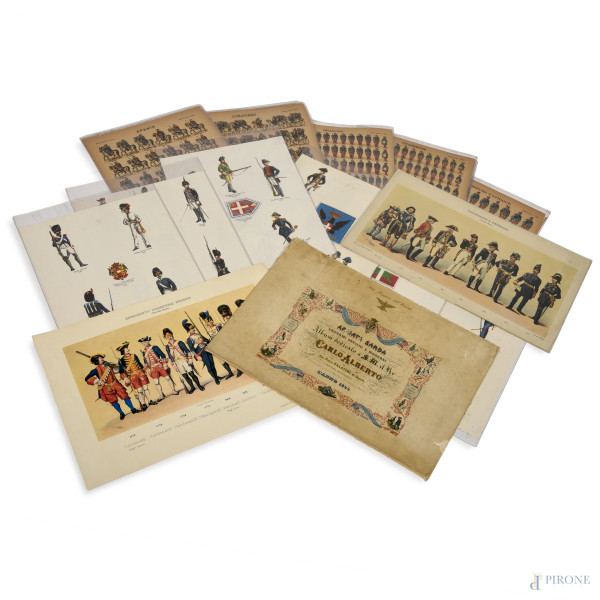 Lotto di stampe a soggetto militare, XX secolo, misure massime cm 49,5x29,5, (segni del tempo)