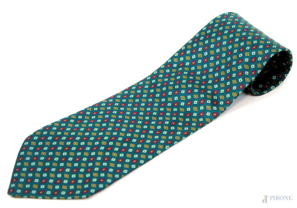 Pal Zileri, cravatta verde con fantasia a rombi multicolore.