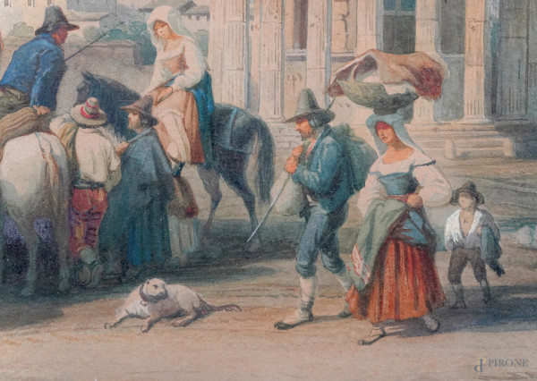 Foro Boario, acquerello su carta, firmato in basso a sinistra e datato 1858 in basso a destra, mi...