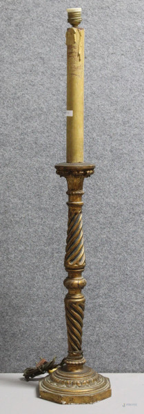 Base lampada in legno intagliato e dorato, h.60 cm
