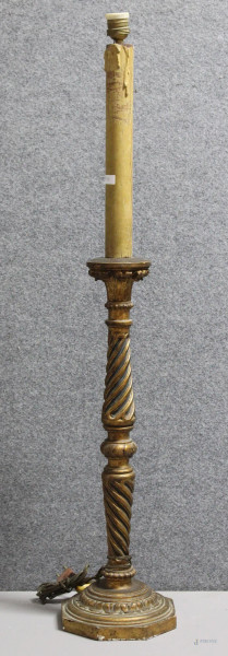 Base per lampada in legno intagliato e dorato, h.60 cm