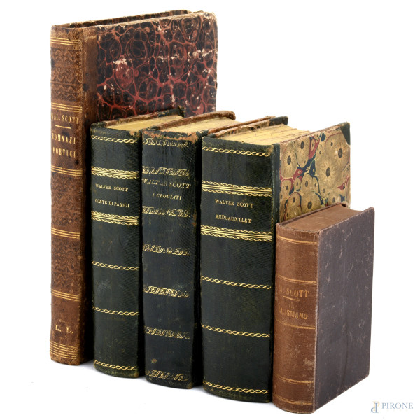 Lotto di cinque libri di Walter Scott composto da "Il Talismano", "Redgauntlet", "I crociati", "Il conte di Parigi", "Romanzi Poetici"