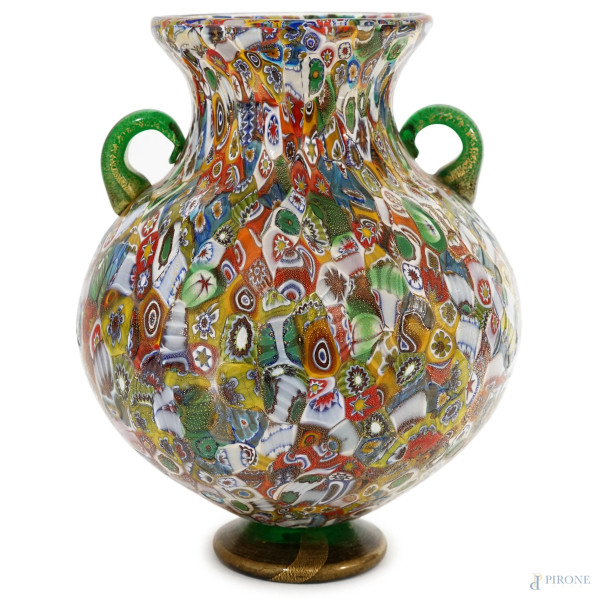 Vaso a murrine in vetro soffiato, La Murrina, Murano, XX secolo, altezza cm 28,5