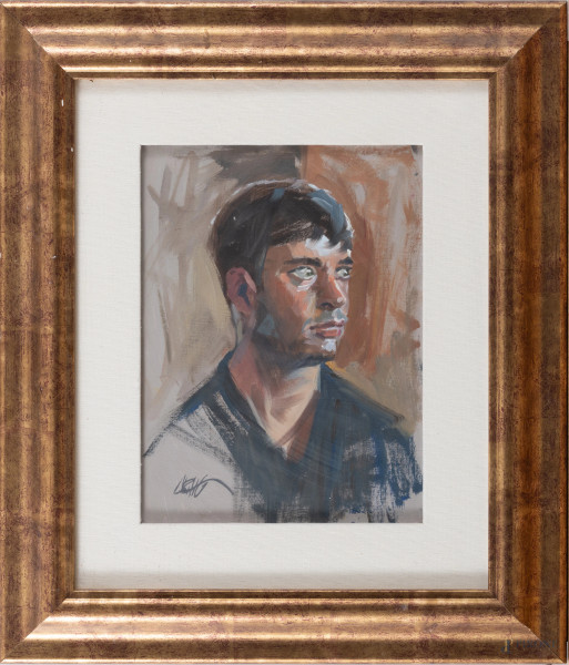 Ritratto virile, XX secolo, olio su cartone, cm 31x23, firmato in basso a  sinistra, entro cornice