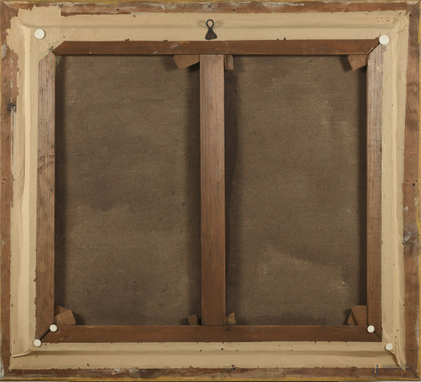 Scena galante, XX secolo, olio su tela, cm 77x87, entro cornice, (lieve craquelure)