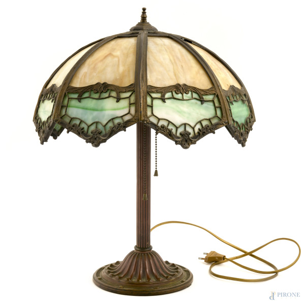 Lampada da tavolo modello Tiffany, cm 46x35, (difetti, da revisionare)