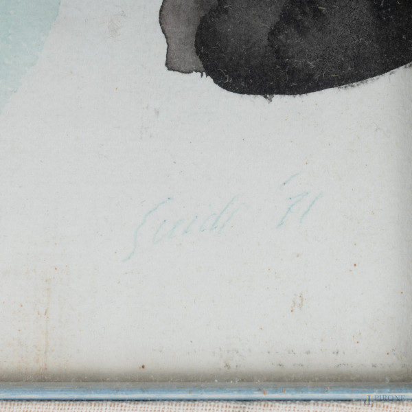 Virgilio Guidi (1891-1984), Coppia di volti, tecnica mista su carta applicata su tela, cm 47x31,5...