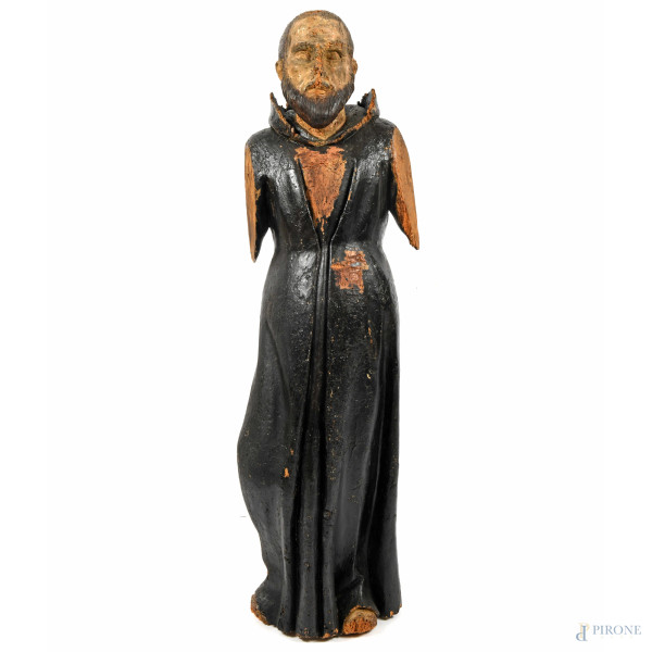 Scultura in legno policromo raffigurante Santo, altezza cm 115, XVII- XVIII secolo, (difetti)