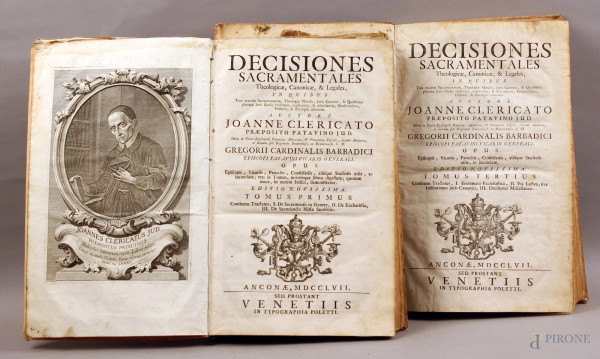 Libri - Decisiones sacramentales due tomi, Venezia 1757.