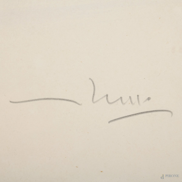 Mario Russo (1925-2000), Ragazza con cappello, tecnica mista su carta, cm 69x49, entro cornice, f...