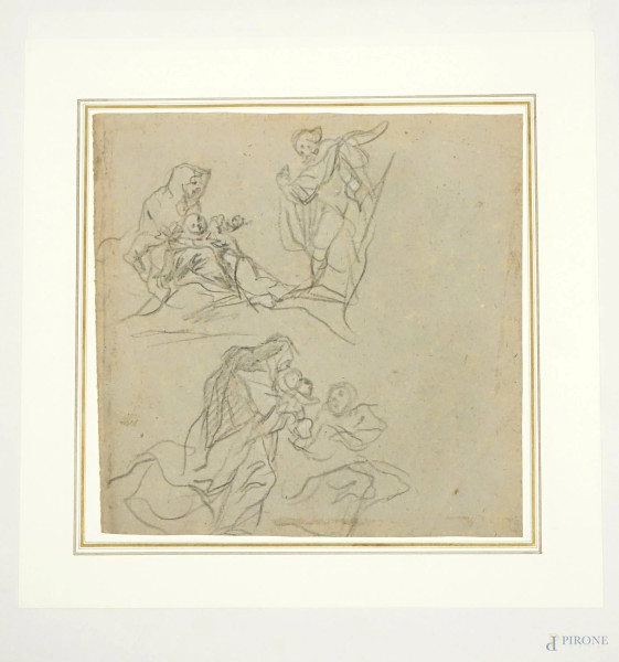Attr. a Cosimo Ulivelli (1625-1704), Studio di figure sacre, matita su carta, cm 25,5x26, (lievi difetti sulla carta).