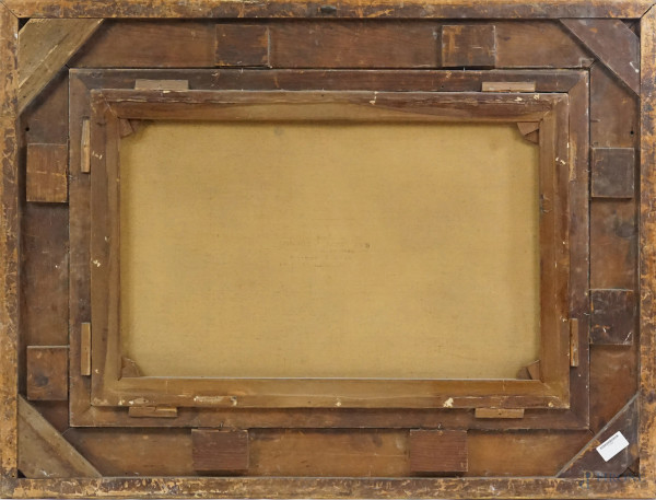 Pittore inglese del XIX secolo, Bisonti al pascolo, olio su tela, cm 61x92, entro cornice.