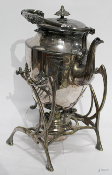 Samovar in metallo argentato e inciso, Inghilterra inizi XX sec., h.cm.30