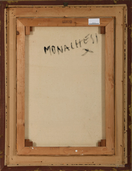 Sante Monachesi (1910-1991), Tetti di Parigi, acrilico su tela, cm 70x50 entro cornice