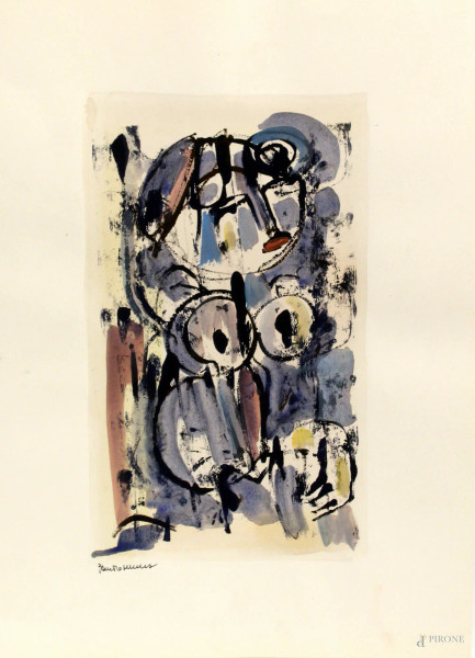 Fausto Ghiglia, figura, acquarello su carta, cm 50x35.