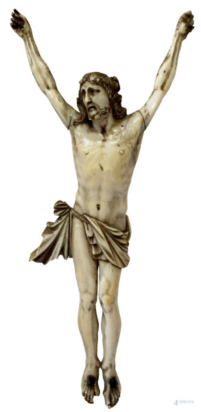 Cristo in avorio intagliato, XIX sec., H 24 cm.