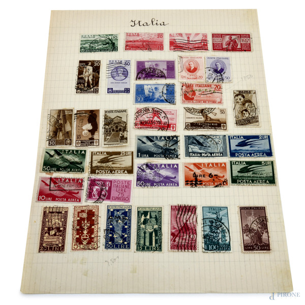 Lotto composto da francobolli applicati su carta e cartoline viaggiate di varie epoche e provenie...